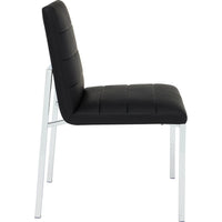 Eun Dining Side Chair, Foam Fill, Channeled Black Faux Leather, Chrome-BM354724