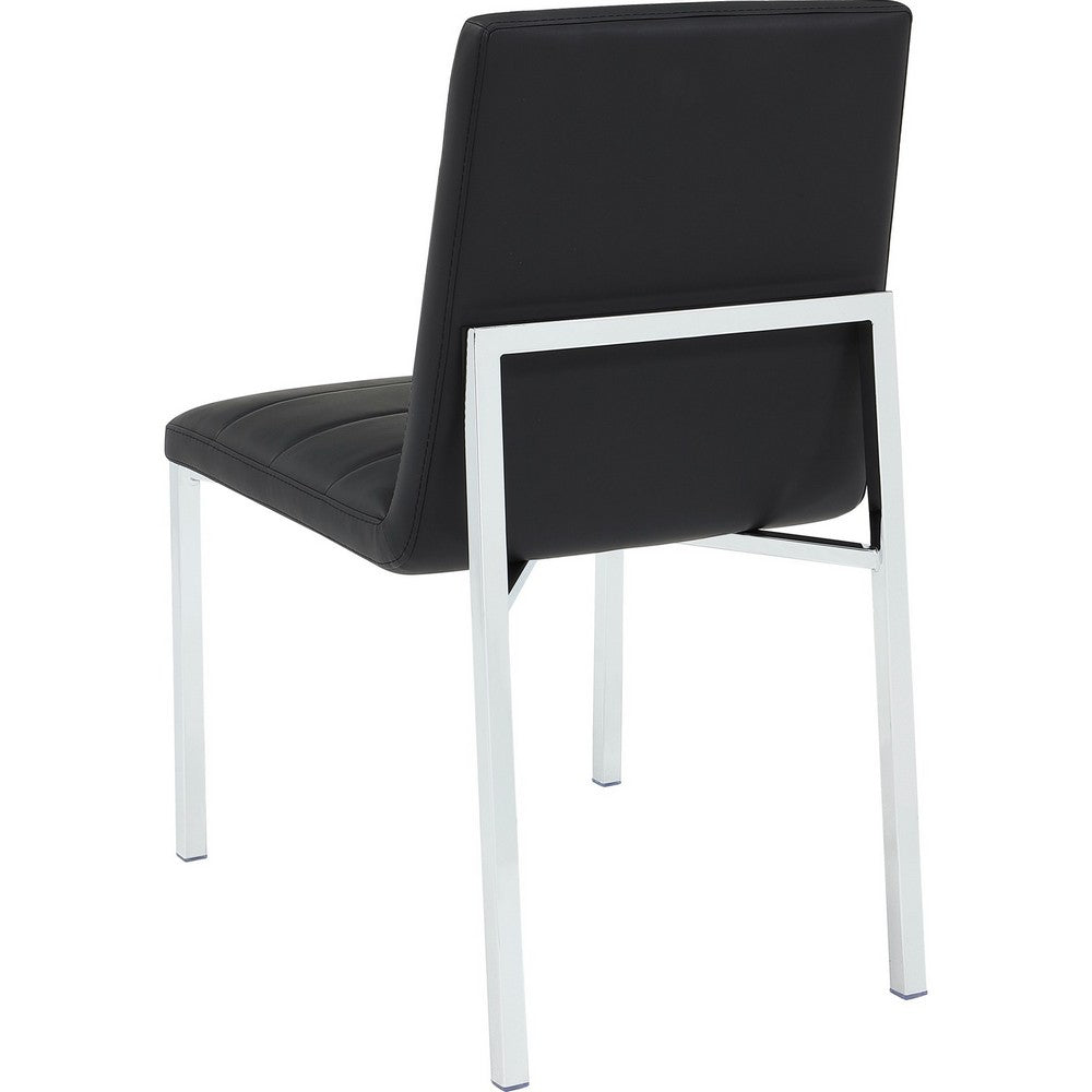 Eun Dining Side Chair, Foam Fill, Channeled Black Faux Leather, Chrome-BM354724