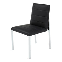 Eun Dining Side Chair, Foam Fill, Channeled Black Faux Leather, Chrome-BM354724