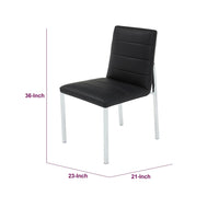 Eun Dining Side Chair, Foam Fill, Channeled Black Faux Leather, Chrome-BM354724