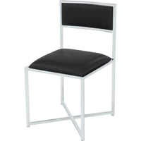 Eun Dining Side Chair, X-Cross Base, Chrome Frame, Black Faux Leather-BM354725