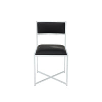 Eun Dining Side Chair, X-Cross Base, Chrome Frame, Black Faux Leather-BM354725