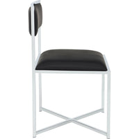 Eun Dining Side Chair, X-Cross Base, Chrome Frame, Black Faux Leather-BM354725