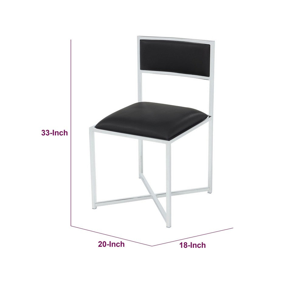Eun Dining Side Chair, X-Cross Base, Chrome Frame, Black Faux Leather-BM354725