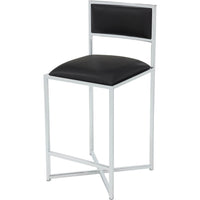 Eun Counter-Height Stool Chair w X-Base, Chrome Steel, Black Faux Leather-BM354729