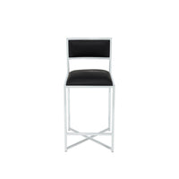 Eun Counter-Height Stool Chair w X-Base, Chrome Steel, Black Faux Leather-BM354729