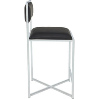 Eun Counter-Height Stool Chair w X-Base, Chrome Steel, Black Faux Leather-BM354729
