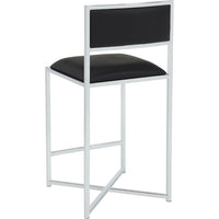 Eun Counter-Height Stool Chair w X-Base, Chrome Steel, Black Faux Leather-BM354729