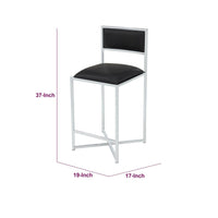 Eun Counter-Height Stool Chair w X-Base, Chrome Steel, Black Faux Leather-BM354729