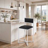 Eun Counter-Height Stool Chair w X-Base, Chrome Steel, Black Faux Leather-BM354729