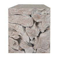 Bruce Square Sliced End Table in Bleached Finish, Solid Teak Wood 22 Inch-BM354754
