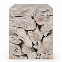 Bruce Square Sliced End Table in Bleached Finish, Solid Teak Wood 22 Inch-BM354754