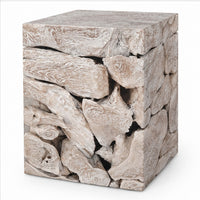 Bruce Square Sliced End Table in Bleached Finish, Solid Teak Wood 22 Inch-BM354754