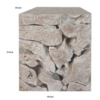 Bruce Square Sliced End Table in Bleached Finish, Solid Teak Wood 22 Inch-BM354754