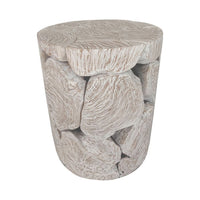 Bruce Round Sliced End Table in Bleached Finish, Solid Teak Wood 22 Inch-BM354755