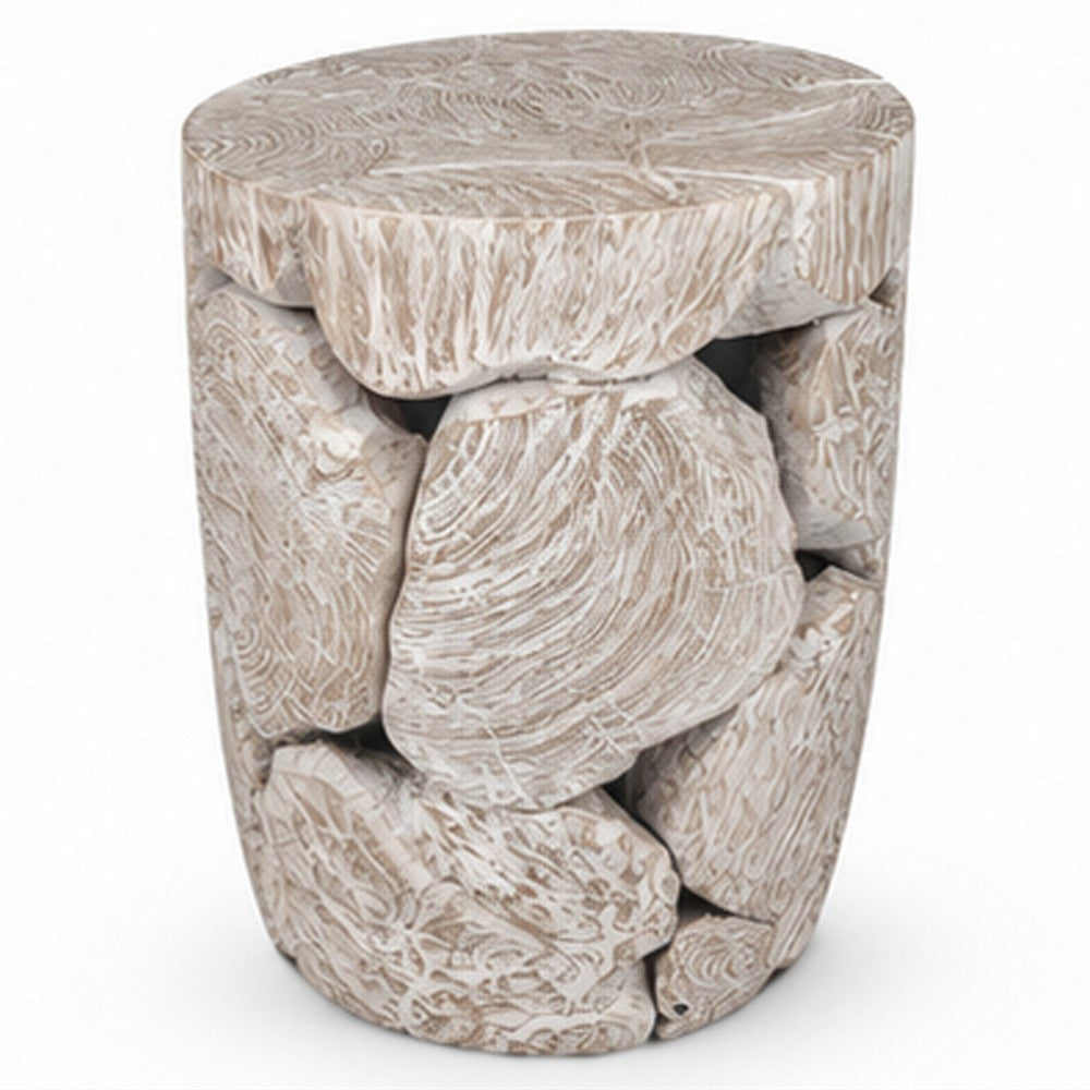 Bruce Round Sliced End Table in Bleached Finish, Solid Teak Wood 22 Inch-BM354755