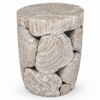 Bruce Round Sliced End Table in Bleached Finish, Solid Teak Wood 22 Inch-BM354755