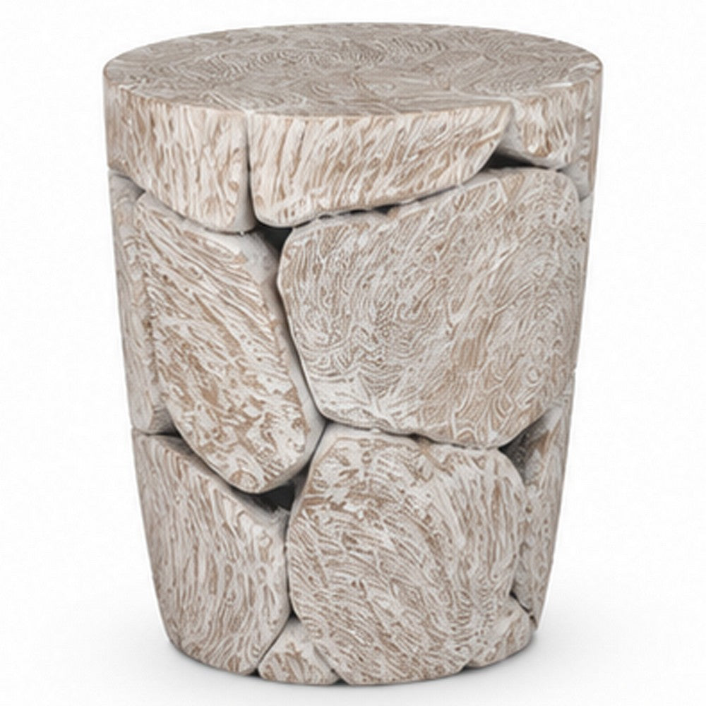 Bruce Round Sliced End Table in Bleached Finish, Solid Teak Wood 22 Inch-BM354755