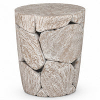 Bruce Round Sliced End Table in Bleached Finish, Solid Teak Wood 22 Inch-BM354755
