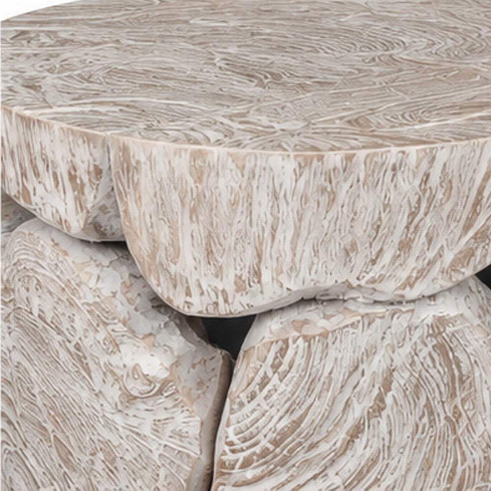 Bruce Round Sliced End Table in Bleached Finish, Solid Teak Wood 22 Inch-BM354755