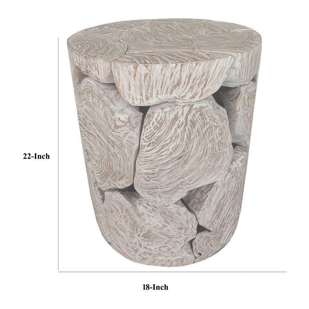 Bruce Round Sliced End Table in Bleached Finish, Solid Teak Wood 22 Inch-BM354755
