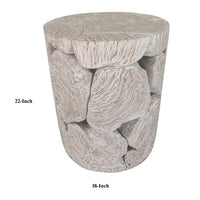 Bruce Round Sliced End Table in Bleached Finish, Solid Teak Wood 22 Inch-BM354755