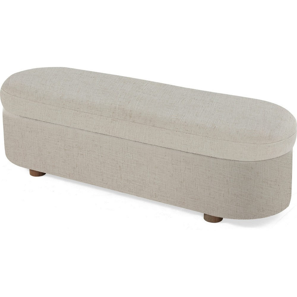Kaven Upholstered Storage Bench with Wooden Feet, Beige Honey Fabric 55 Inch-BM354772