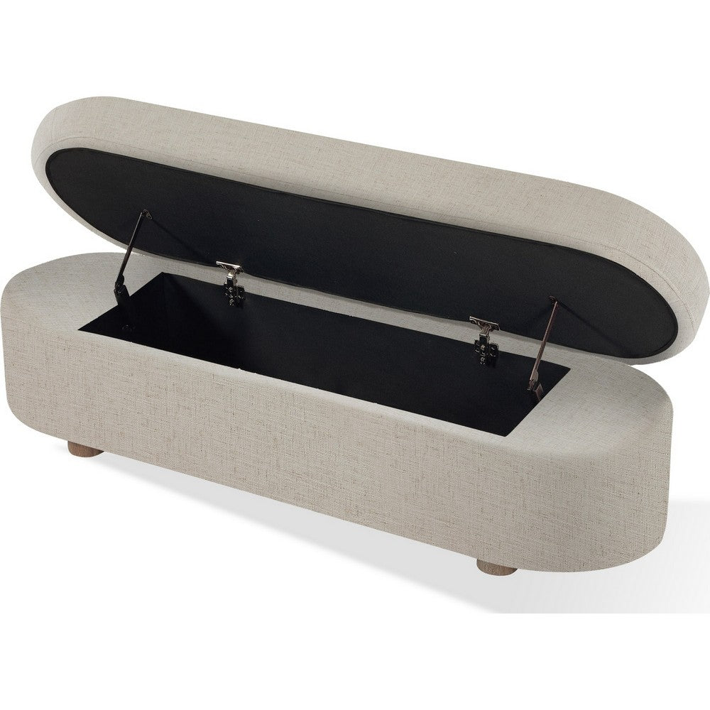 Kaven Upholstered Storage Bench with Wooden Feet, Beige Honey Fabric 55 Inch-BM354772