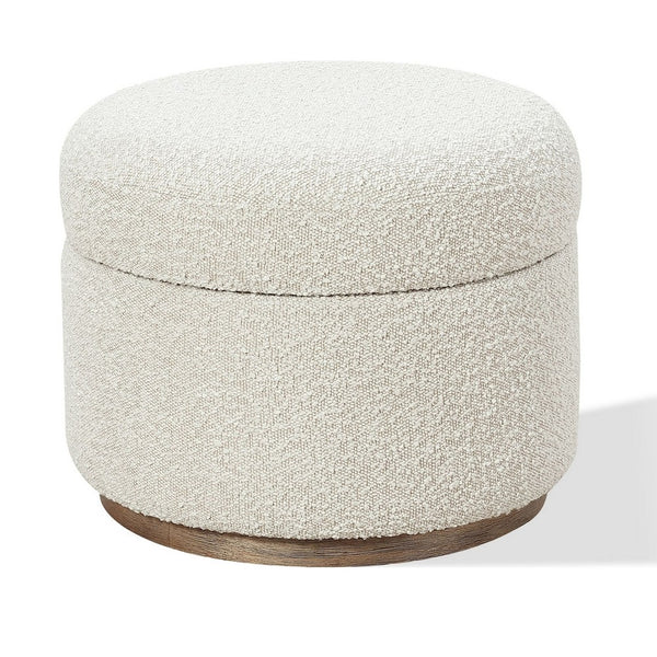 Ziya Storage Ottoman with Solid Wood Base, Off-White Boucle Fabric 20 Inch-BM354778