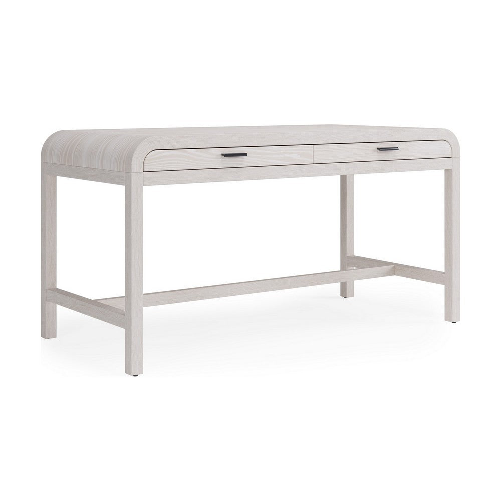 Danny Writing Desk, 2 Drawers, Waterfall Edges, White Solid Wood 60 Inch-BM354785