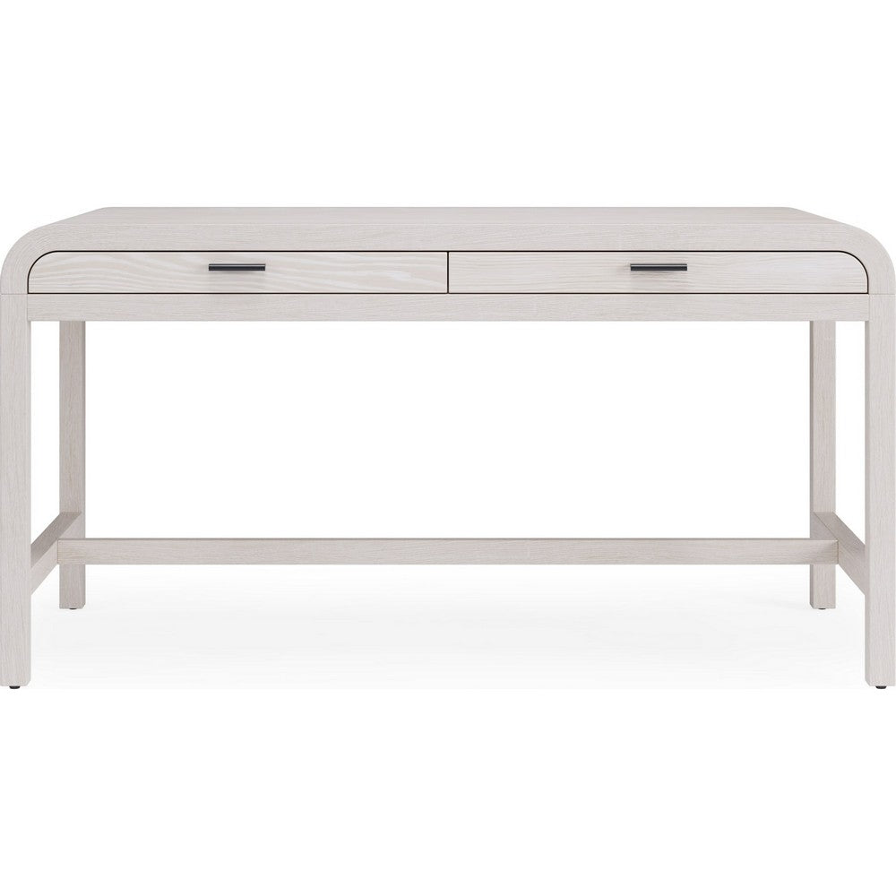 Danny Writing Desk, 2 Drawers, Waterfall Edges, White Solid Wood 60 Inch-BM354785