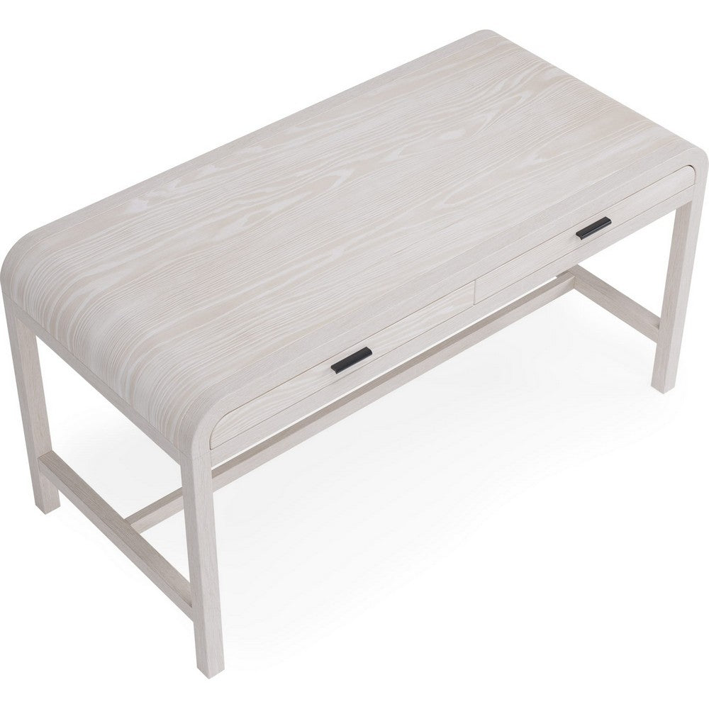 Danny Writing Desk, 2 Drawers, Waterfall Edges, White Solid Wood 60 Inch-BM354785