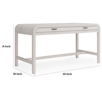 Danny Writing Desk, 2 Drawers, Waterfall Edges, White Solid Wood 60 Inch-BM354785