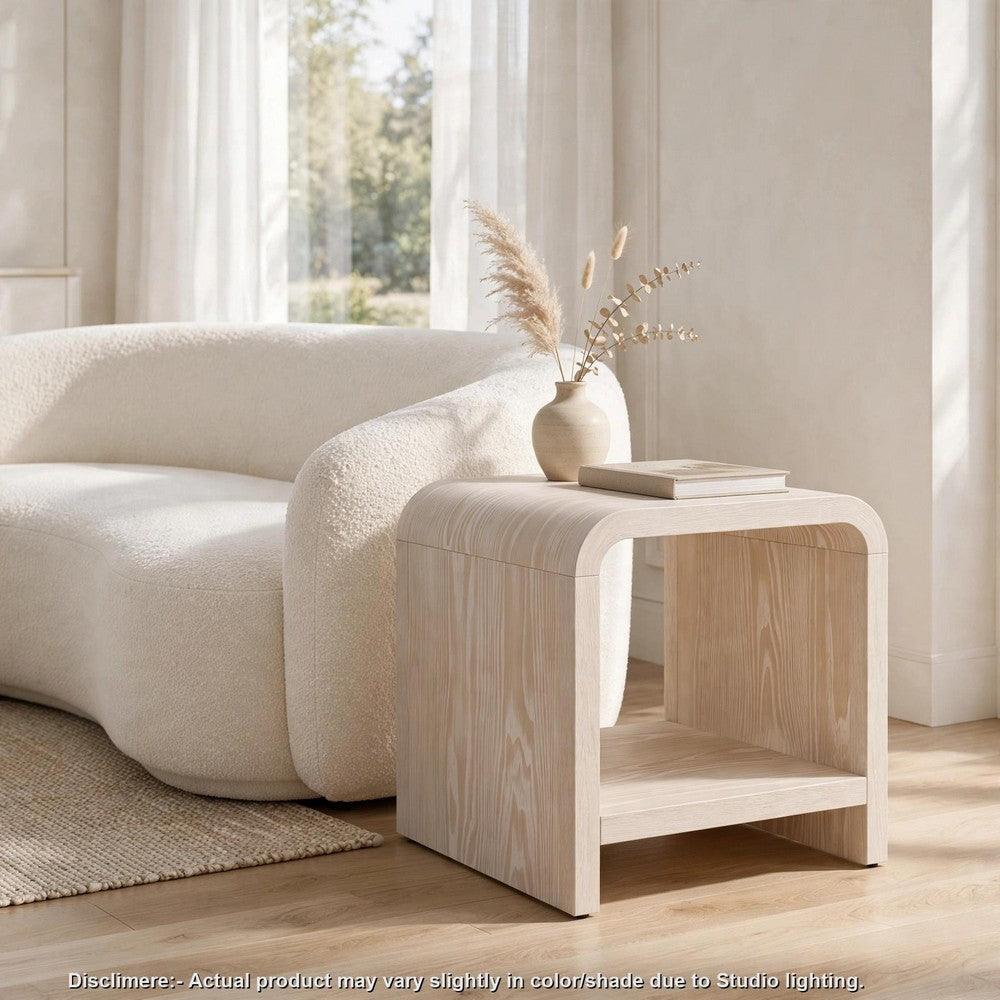 Danny Side-End Table with Shelf, Waterfall Design, Sugar Wood 24 Inch-BM354788