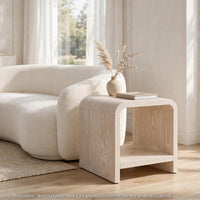 Danny Side-End Table with Shelf, Waterfall Design, Sugar Wood 24 Inch-BM354788