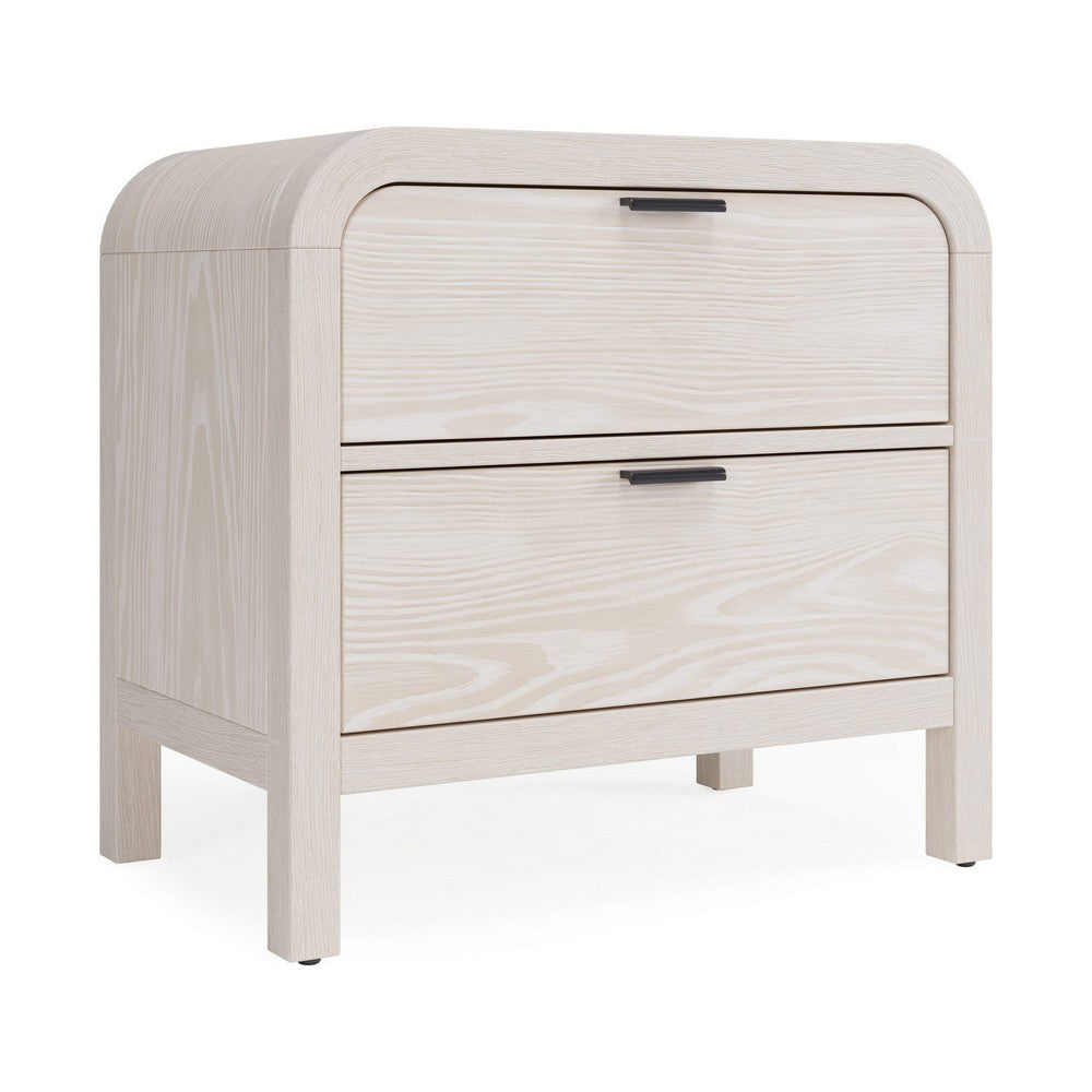 Danny Nightstand with 2 Drawers and USB Ports, Off-White Meranti Wood-BM354790