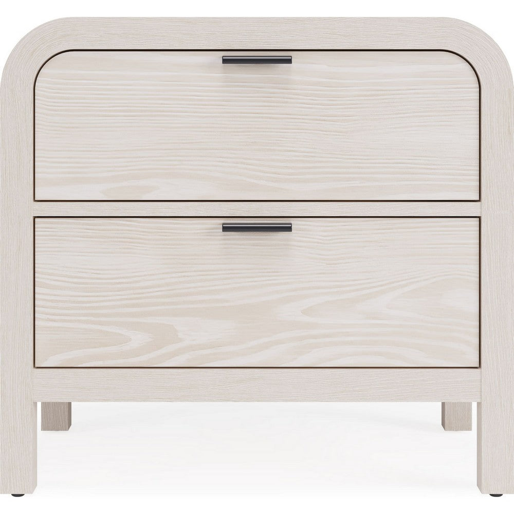 Danny Nightstand with 2 Drawers and USB Ports, Off-White Meranti Wood-BM354790