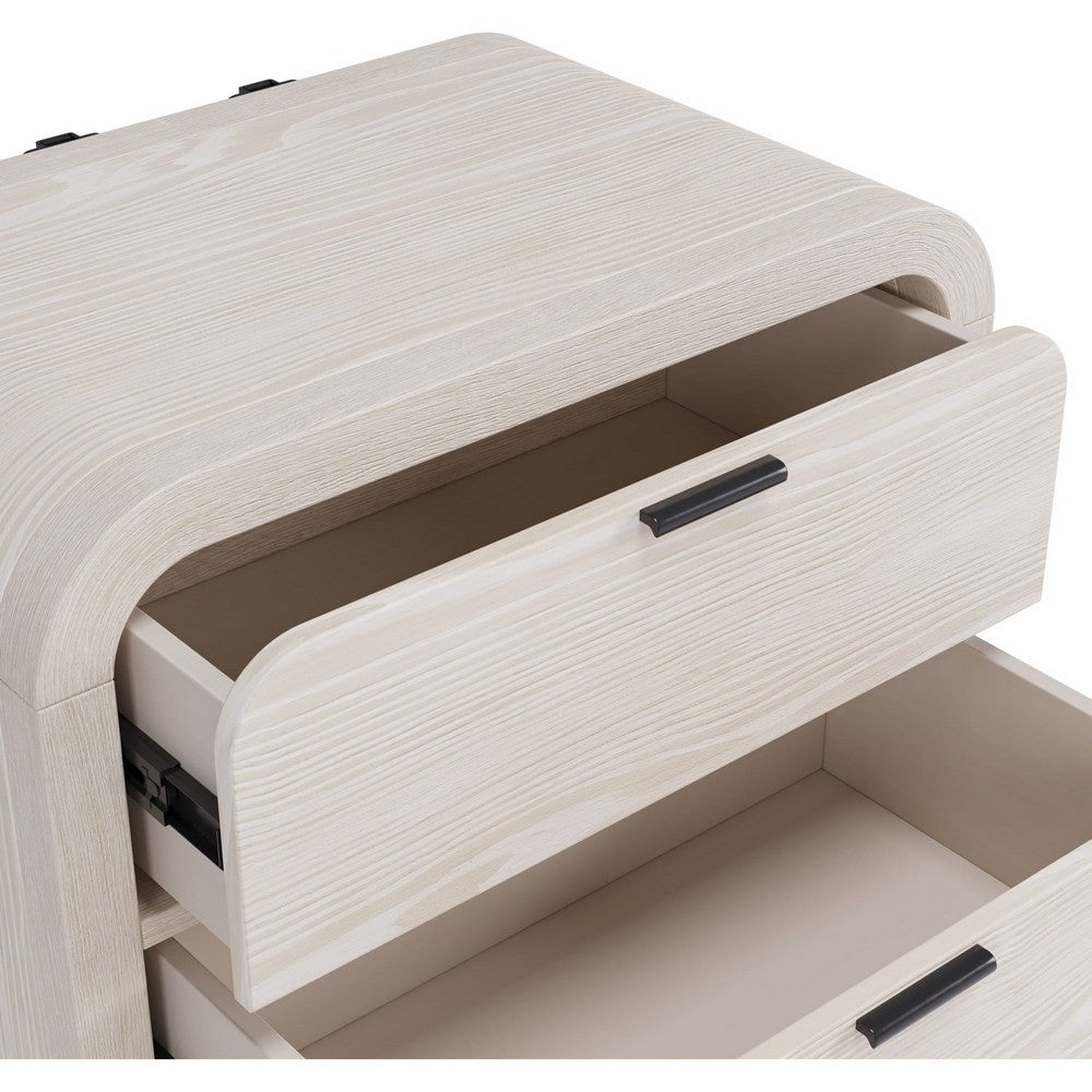 Danny Nightstand with 2 Drawers and USB Ports, Off-White Meranti Wood-BM354790