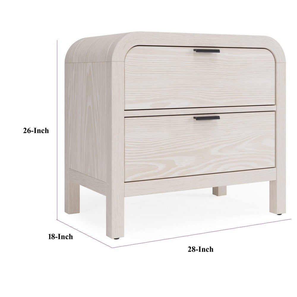 Danny Nightstand with 2 Drawers and USB Ports, Off-White Meranti Wood-BM354790