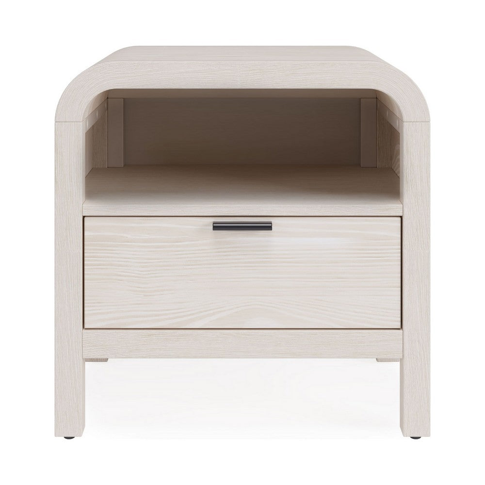 Danny Nightstand, 1 Drawer and Shelf, USB Ports, White Meranti Wood-BM354791