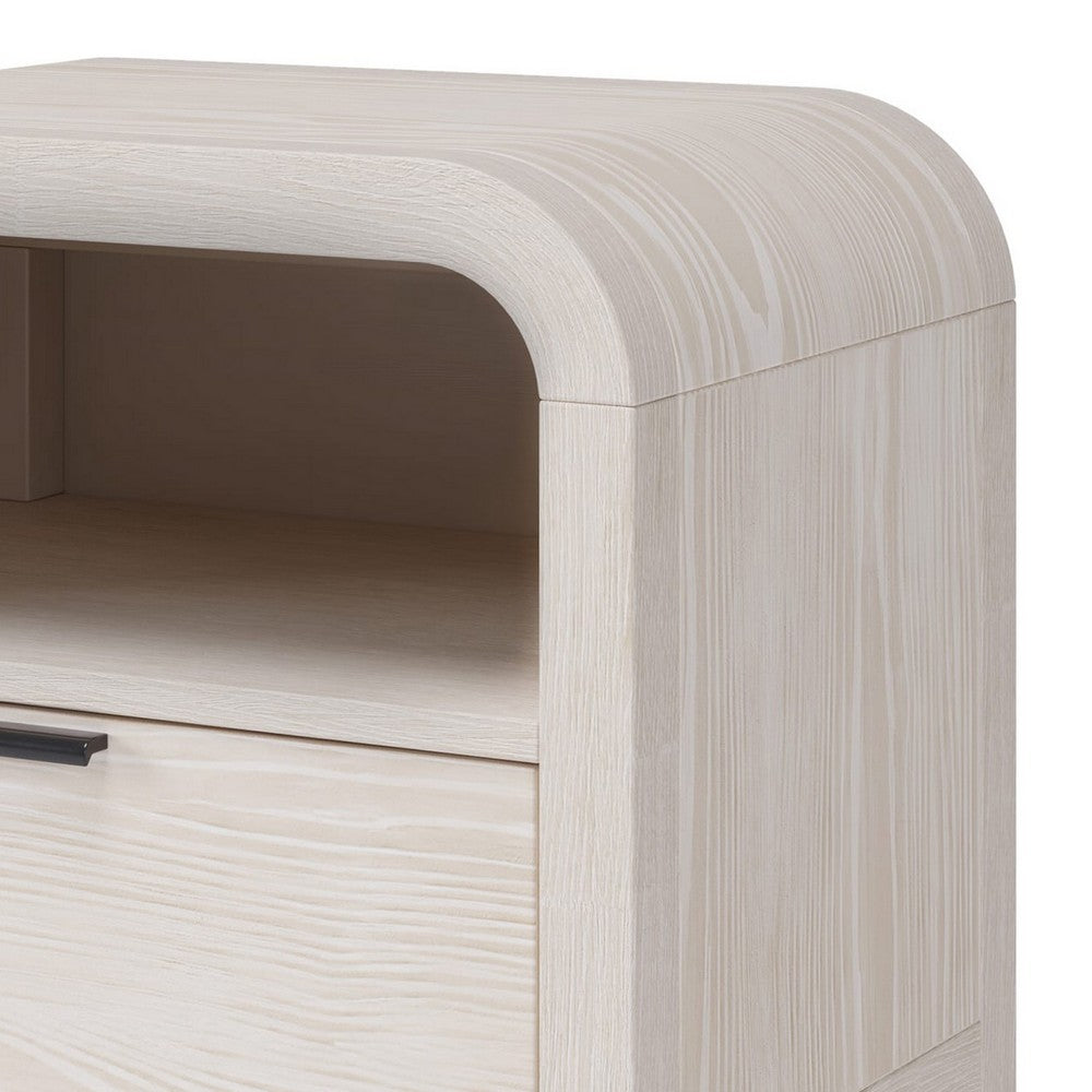 Danny Nightstand, 1 Drawer and Shelf, USB Ports, White Meranti Wood-BM354791