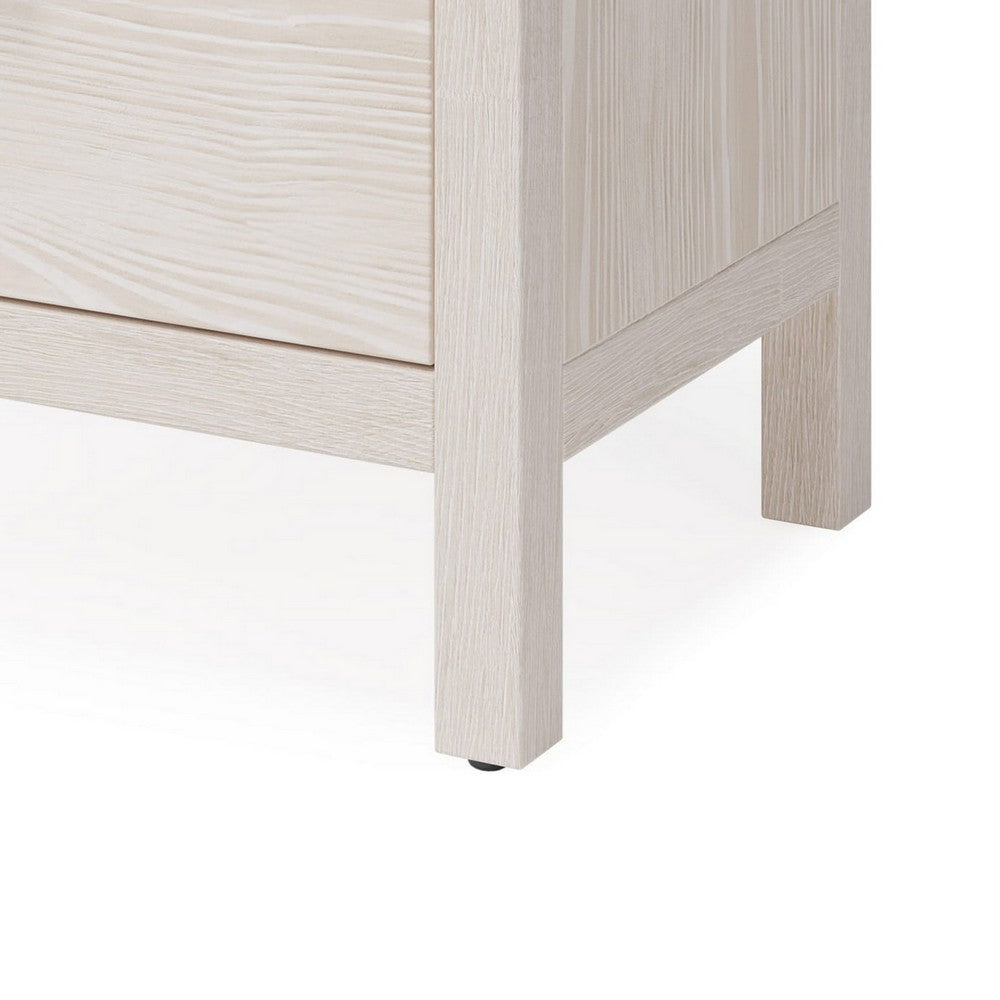 Danny Nightstand, 1 Drawer and Shelf, USB Ports, White Meranti Wood-BM354791