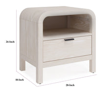 Danny Nightstand, 1 Drawer and Shelf, USB Ports, White Meranti Wood-BM354791