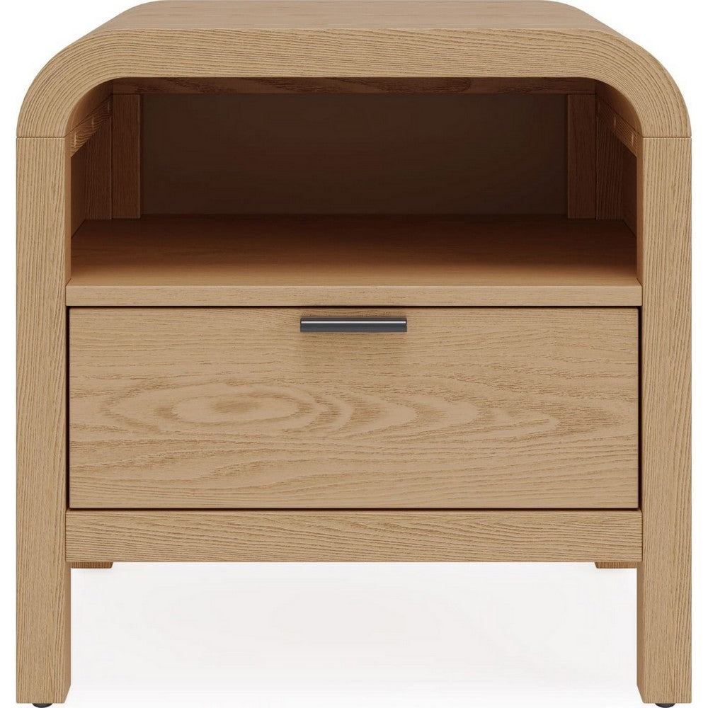 Danny Nightstand, 1 Drawer and Shelf, USB Ports, Timber Meranti Wood-BM354797