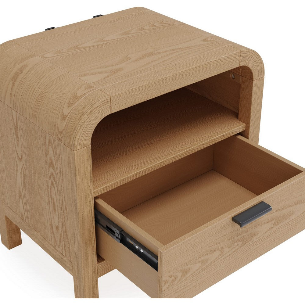 Danny Nightstand, 1 Drawer and Shelf, USB Ports, Timber Meranti Wood-BM354797