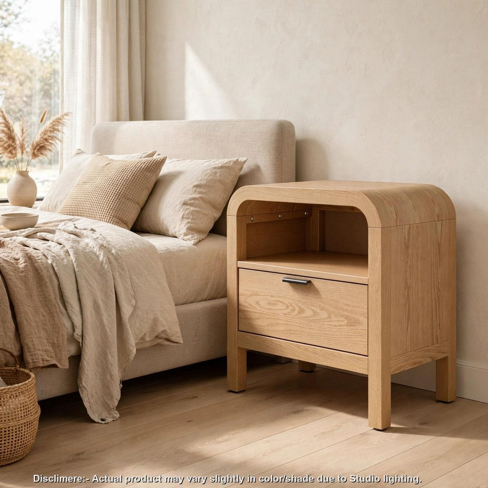 Danny Nightstand, 1 Drawer and Shelf, USB Ports, Timber Meranti Wood-BM354797