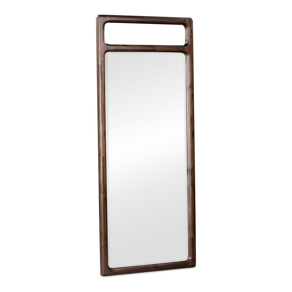 Sally Floor Mirror with Beveled Glass, Rounded Edge, Brown Acacia Wood 28x66-BM354829