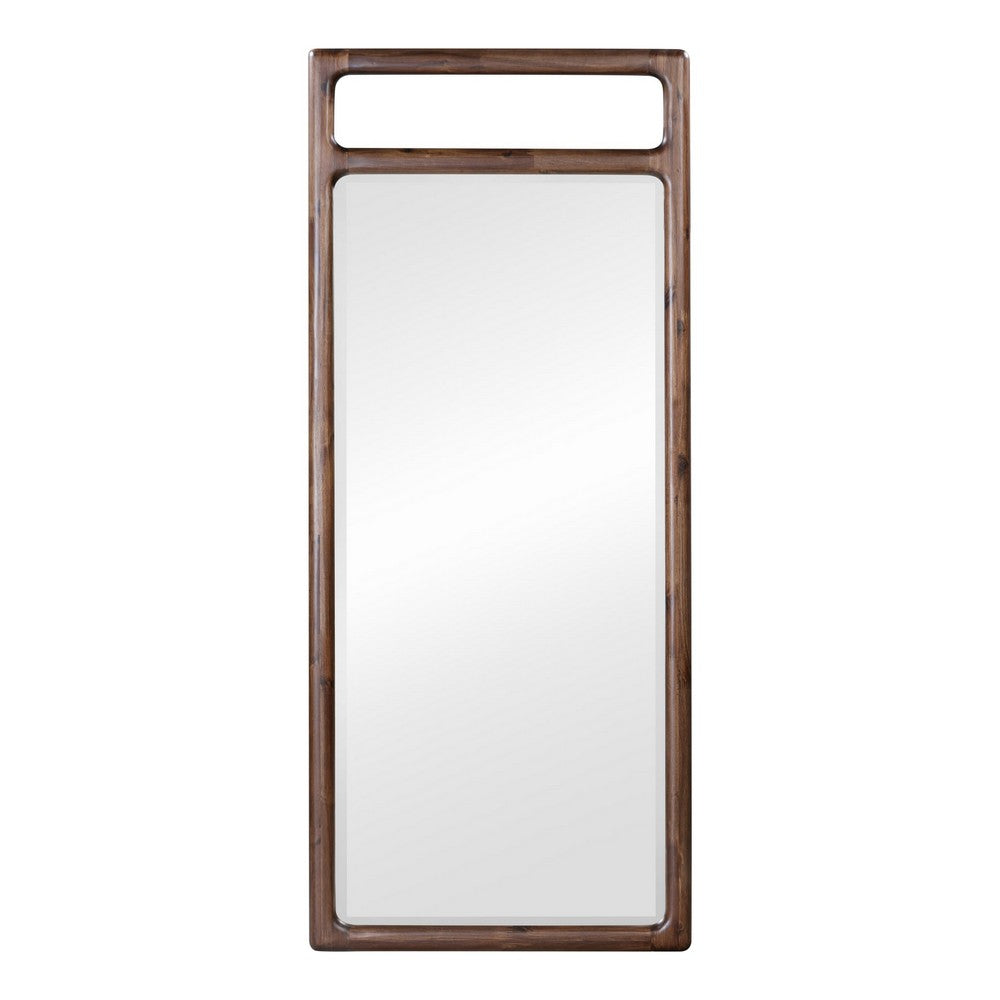 Sally Floor Mirror with Beveled Glass, Rounded Edge, Brown Acacia Wood 28x66-BM354829