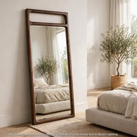 Sally Floor Mirror with Beveled Glass, Rounded Edge, Brown Acacia Wood 28x66-BM354829