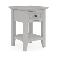 Gemma Square Drink Side Table, Drawer and Shelf, Gray Mahogany Wood 22 Inch-BM354835